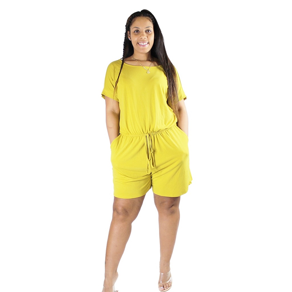 Yellow STRIPE ROMPER WITH POCKETS